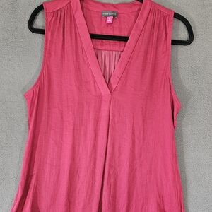 Vince Camuto Pink Rumpled Satin Sleeveless Blouse Size Medium M Vneck